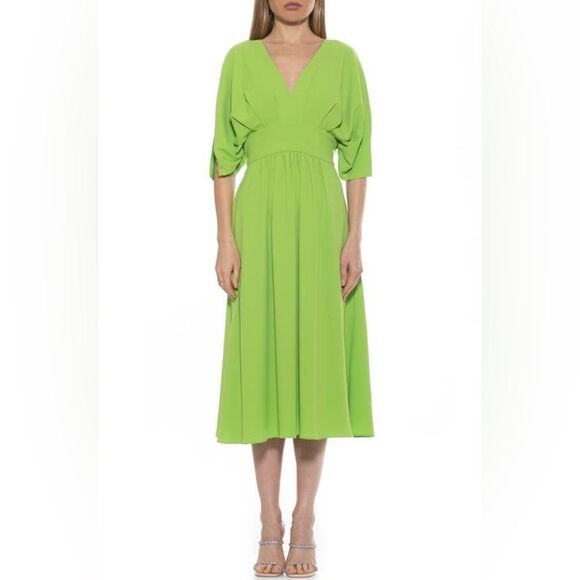 Alexia Admor August Midi Slit Sleeve Dress with Pockets Bright Green NWT 8 - Picture 5 of 11